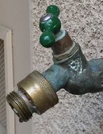 Outdoor spigot with a green vacuum breaker