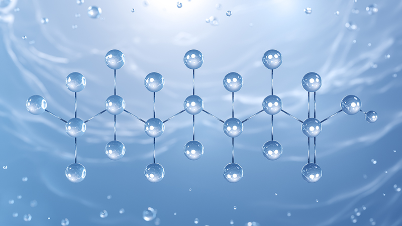 Molecular compound arrangement of water with a watery background.