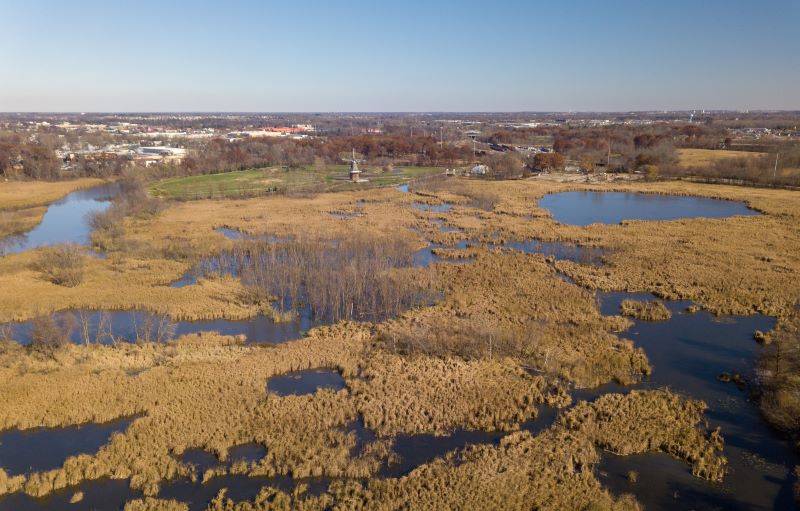 Arial photo of Lake Macatawa and Windmill Island