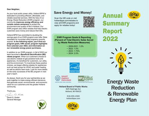 Energy Waste Reduction & Renewable Energy Plan Annual Summary