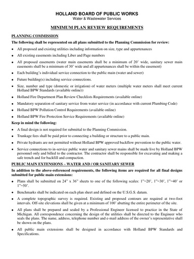 HBPW Minimum Plan Review Requirements