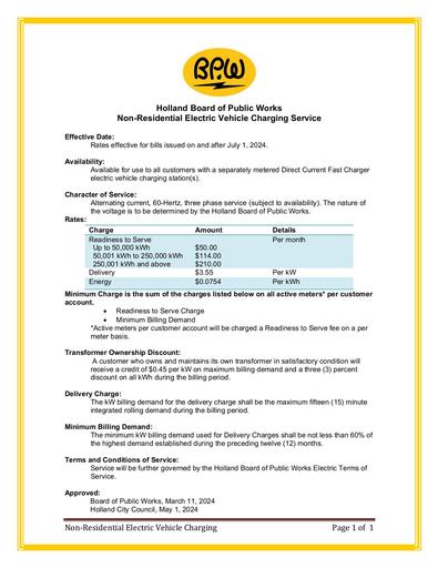 Electric Rate Non-residential EV Charging