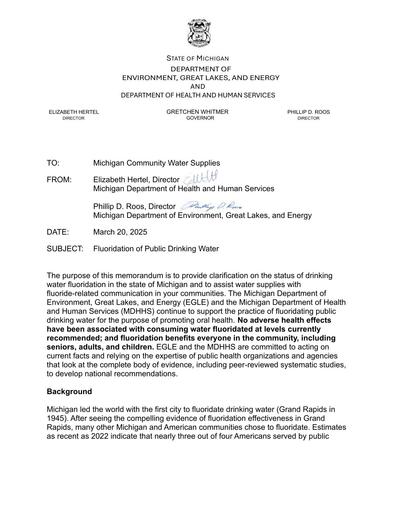 Memo Floridation of Public Drinking Water