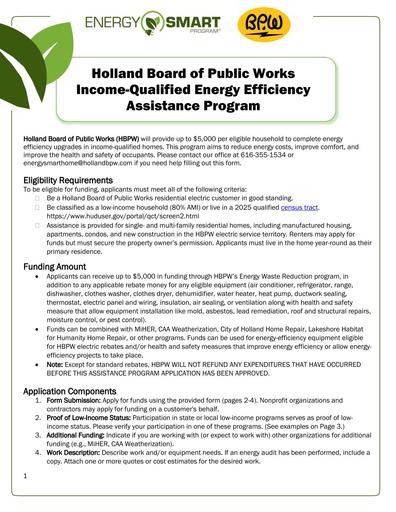 Holland BPW Income-Qualified Energy Efficiency Program