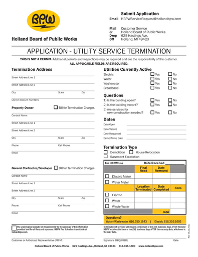 Utility Service Termination Form