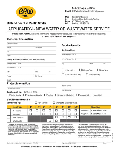 New Water or Wastewater Service Form