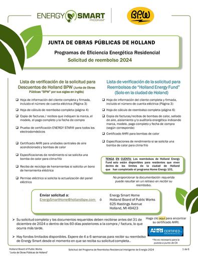 Residential Rebate Application Spanish - Programa de Eficiencia Energética Residencial